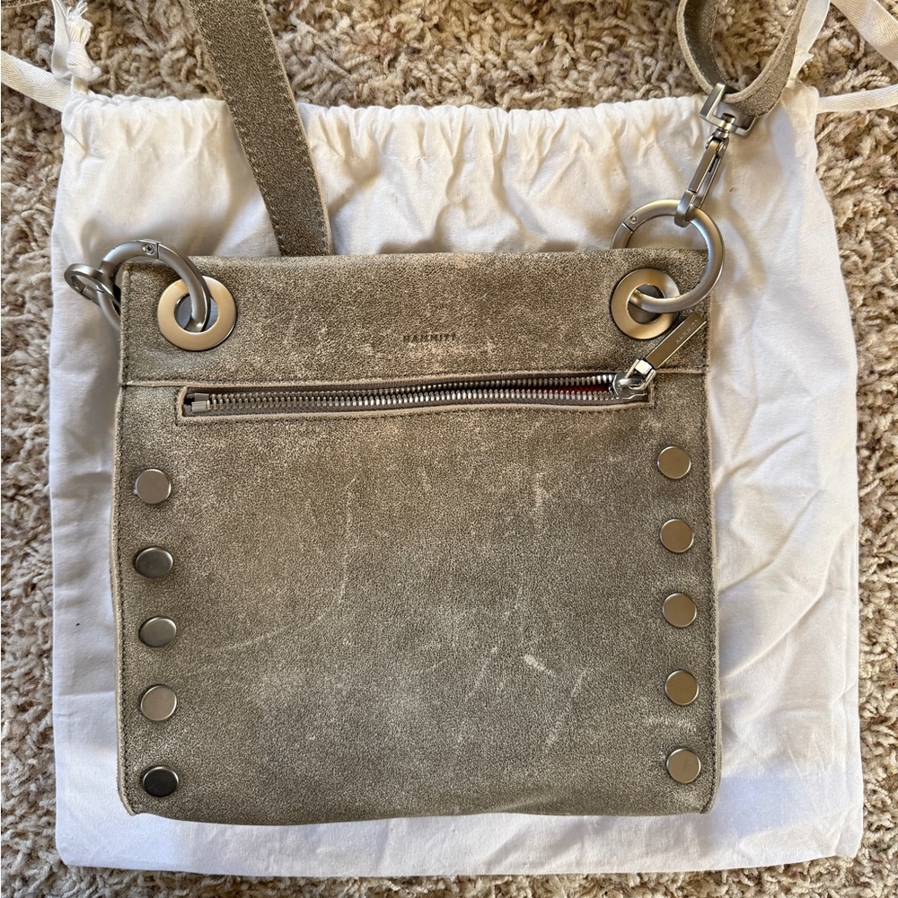 Hammitt Leather Crossbody Bag Brown Grey Gunmetal Grey Hardware